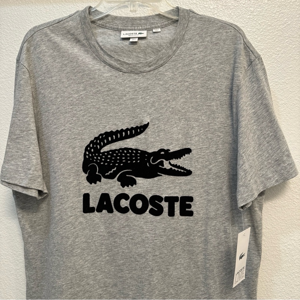 NWT Lacoste BIG Croc Logo Printed Graphics T-Shirt Gray Men's Size Large